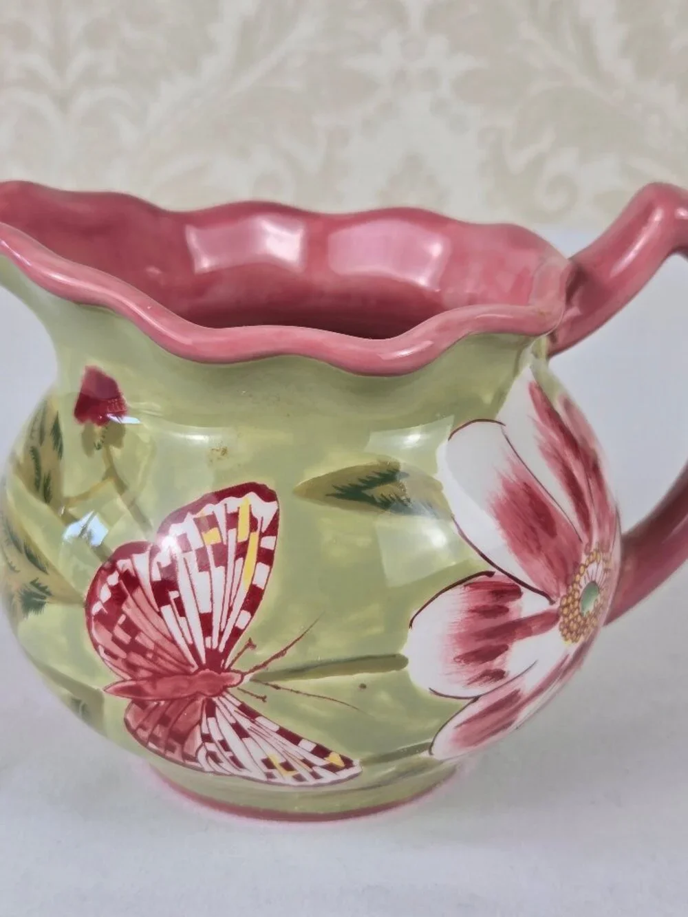 April Cornell Pink Flower Set 2 Snack Plates, Cup & Saucer, Creamer Contemporary